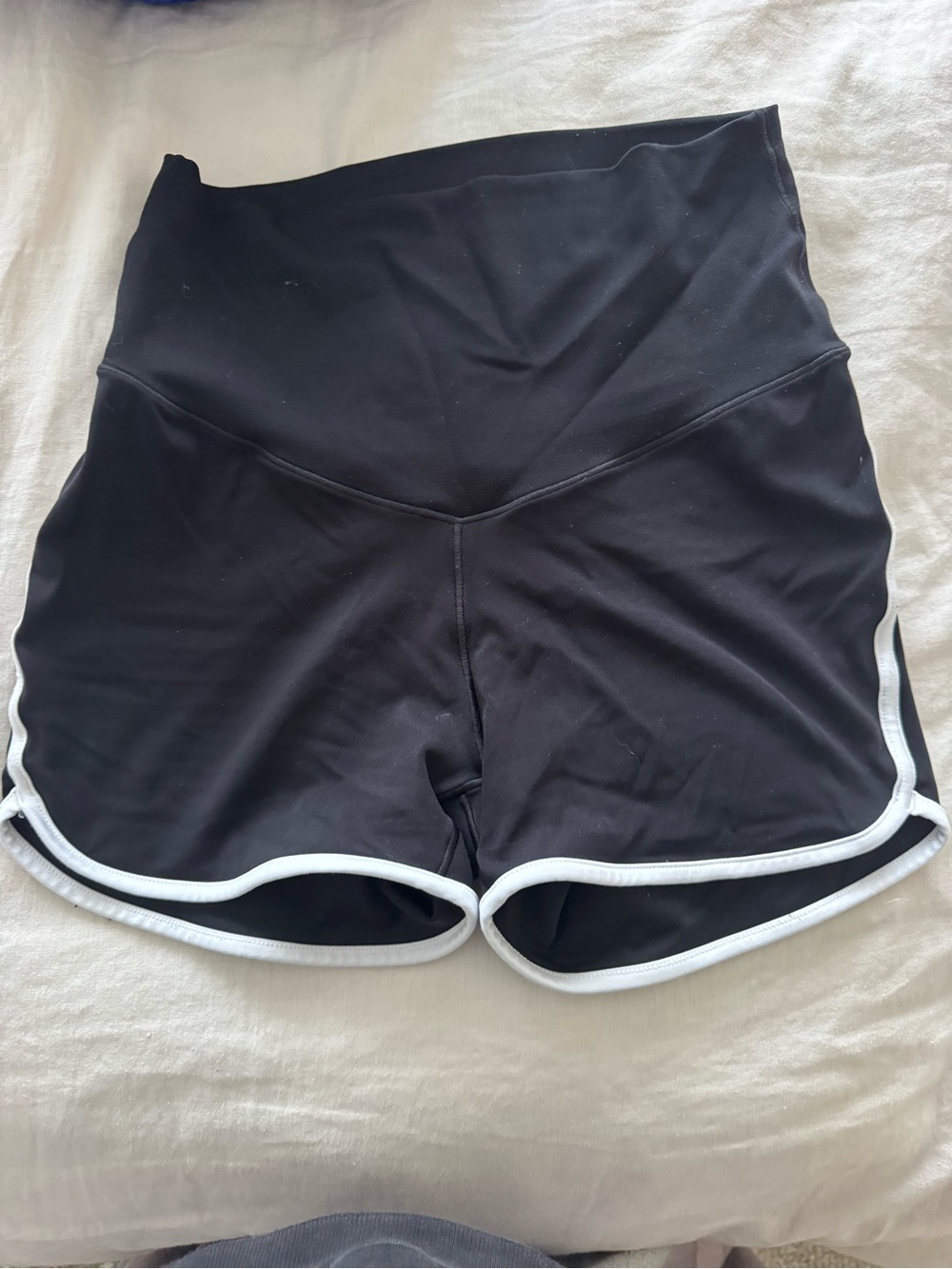 Aerie High-Waist Black Women’s Athletic Shorts with White Trim